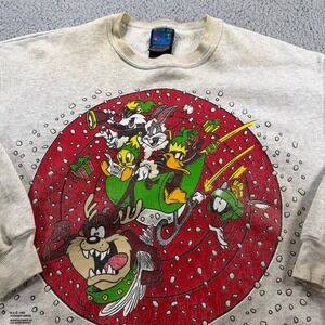 Vintage 1993 Looney Tunes Christmas Sweatshirt Mens XL Gray Sun Sportswear USA